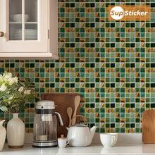 SUPSTICKER 12 miếng dán trang trí nhà cửa bằng chất liệu PVC dày dặn, kiểu dáng hiện đại, họa tiết gạch mosaic giả 2D, tự dính, chống thấm nước, chống dầu, dễ dán, thích hợp cho phòng ngủ, nhà bếp, phòng tắm, mặt bàn đảo bếp, trang trí tường phòng khách. Kích thước: 3.93*3.93/5.9*5.9/7.87*7.87 inch - Nhiều màu - Xem 7