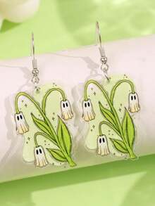 1 Pair Cute, Exquisite, Fashionable, Lively, Unique, Creative, Funny, Spooky Ghost & Lily Acrylic Dangle Earrings For Women, Suitable For Holiday, Party, Commute