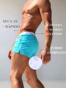 Sunga Boxer - Modelo Highway - Proteção UV50 - Com Bolso - Forro completo - Original Bienpati - Moda praia - Dryfit - Mini boxer - Moda Masculina - Praia - Academia - Fitness - Azul - Visão 3
