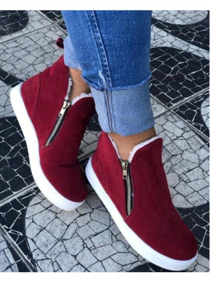 Boots With Plush Fur Zipper Comfortable Sneakers Easy To Put On Booties Winter - 紫紅色 - 查看 1