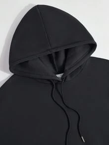 日式樱花图案男士宽松休闲连帽衫，舒适街头时尚 - 黑色 - 查看 9