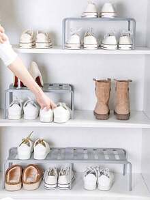 1pc/2pcs Adjustable Expandable Plastic Shoe Rack, Multi-Tier Storage Organizer, Space Saving Design - Fits Sneakers, Slippers, Boots, Shoe Boxes, Suitable For Closet, Home, Dorm, Living Room, Kitchen, Bathroom
