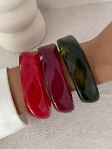 1 chiếc vòng tay nhựa Acrylic phong cách Punk cổ điển, vòng tay dày thời trang tối giản, phóng đại, phù hợp để đeo hàng ngày cho phụ nữ, tụ tập bạn bè, quà tặng ngày lễ, tiệc cưới (Họa tiết màu trên vòng tay là ngẫu nhiên và có thể khác so với sản phẩm thực tế) - Vòng tay thời trang phóng đại - Xem 3