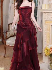 优雅复古酒红色正式派对礼服，适合母亲节婚礼 - 酒紅色 - 查看 10