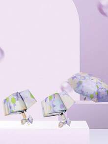 1pc Automatic Folding Umbrella With Floral Oil Painting Design, Black Coating UV Protection, Suitable For Sunny And Rainy Days