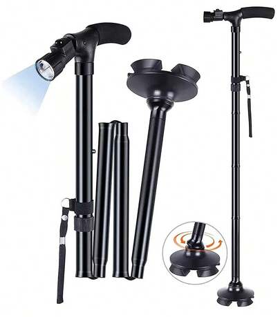 Bastón Plegable Aluminio Con Almoadilla De Apoyo 360° Y Luz