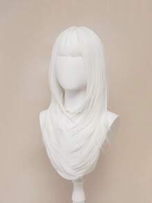 XYUNMI Sweet And Cute Christmas White Long Straight Wig 26 Inch With Bangs Wig Easy To Care Breathable Fluffy Natural Women's Heat Resistant Synthetic Fiber Wig Suitable For Daily Wear Holiday Party Wig Simple And Elegant Street Cosplay Halloween Back To School Fashion Wig