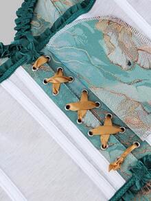 1pc Women's Unique Tight-Fitting Bralette, Green Bee Jacquard Underwire Bustier With Lace Trim, Back Tie Front Button Closure, Casual Summer Vacation Wear - Green - View 6