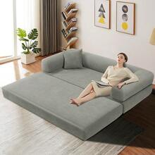 Convertible Sofa Bed, 80'' Foldable Sleeper Lounge Modular Couch Comfort Compression Sofa Loveseat For Small Spaces Comfort For Apartment Bedroom, Corduroy Fabric - 淺灰色 - 查看 3