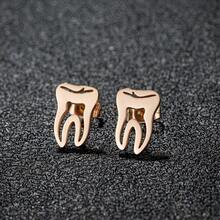 一对朋克风格不锈钢牙医耳钉 女士医生护士配饰 - 玫瑰金 - 查看 8