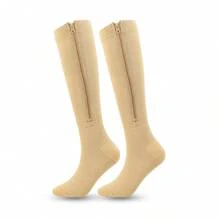 Copper Wellow 女士压缩袜礼品拉链过膝可爱运动金色贴合骑行成人支撑长筒运动压力袜 - 杏色 - 查看 8