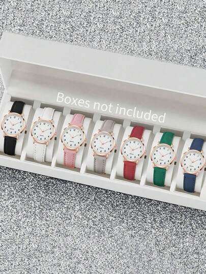 7 piezas Conjunto de relojes de cuarzo digital de moda casual para mujer, mejor regalo para niñas, adecuado para cumpleaños, vacaciones, vuelta al colegio, uso diario, sin caja de regalo