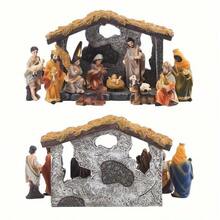 LUMIARTISAN Classic Christmas Scene Set - Resin Christmas Trunk Decoration With Jesus Statue, Perfect Holiday Gift For Home And Office, Nativity Statue Ornament, 12 Piece Christmas Gift Set