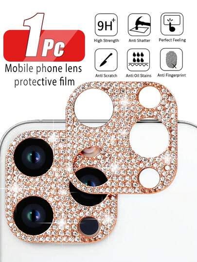 (1 Pack) Compatible With Iphone 16 Pro Max Shiny Camera Lens Cover Protective Film, 3D Glitter Crystal Diamond Rhinestone Anti-Scratch Shiny Dot Metal Protective Decorative Sticker Protective Film Rose Gold, Compatible With Iphone Series, Suitable For Mobile Phone Cases, Gifts, Suitable For Birthdays, Family, Friends Mobile Phone Screen Protectors, Mobile Applicable To Daily Shield, Office, Home Sparkling Crystal Lens Protector Phone Camera Cover Waterproof Shockproof Anti-Fall Scratch Resistant