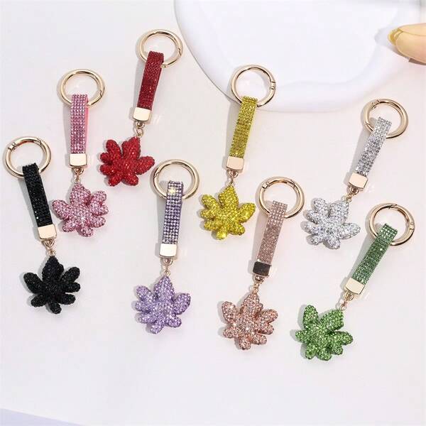 1 Stück bunter Strass Ahorn Blatt Schlüsselanhänger, funkelndes Lanyard Design, geeignet für Autoschlüssel, Taschenanhänger, verleiht dem Alltag einen modischen und eleganten Touch, Weihnachtsgeschenkideen, Taschenzubehör, Lanyards mit ID-Halter, Kfz-Zubehör