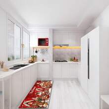 سجادة باب عيد الميلاد بتصميم رنة - ديكور عيد الميلاد النابض بالحياة، ظهر مانع للانزلاق، قابلة للغسل في الغسالة، بساط مدخل من البوليستر، مناسب للاستخدام الداخلي/الخارجي، سهل التنظيف، مثالي للشتاء، ديكور عيد الميلاد للحمام والمطبخ