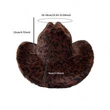 Furry Leopard Print Cowgirl Hat British Style Upturn Brim Western Hat  Jazz Cap For Women Men For Fall Winter - 黑色 - 查看 9