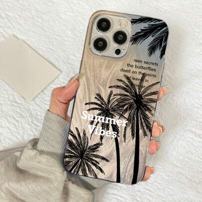 Ốp lưng điện thoại họa tiết cây dừa nhuộm màu xanh lam tương thích với iPhone 17/16/15/14/13/12/11, phong cách tối giản