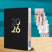 2026 English Schedule Book - Artificial Leather Hardcover Edition, Monthly And Sunday Layout, New Calendar Log: Self Discipline Check In, Time Management, Suitable For Office Use, Modern Cover Design