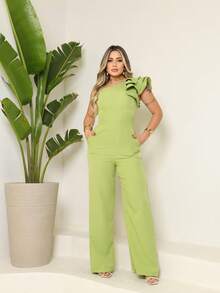 !! MULA MANCA Wide Leg Jumpsuit With Detail On The Sleeve, Super !!! - 開心果綠 - 查看 1