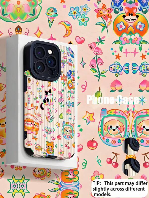 1pc & Fashionable Colored Pencil Cute Pet Pattern Vertical Striped High-End Faux Leather Anti-Fall Anti-Fingerprint Shockproof Phone Case Compatible With Apple And Models