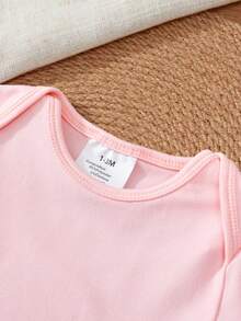 新生男宝宝标语印花短袖连体衣 - 粉色 - 查看 4