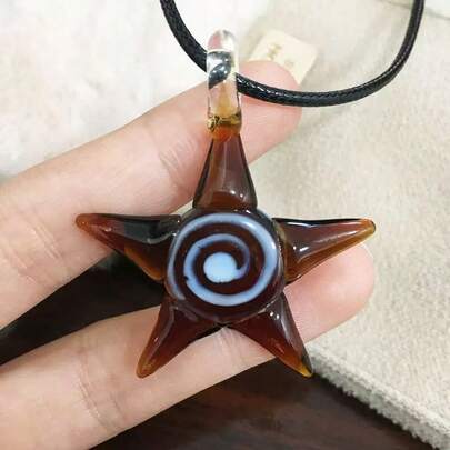 1 件创意海洋风格海星玻璃吊坠项链，适合任何场合的男士和女士