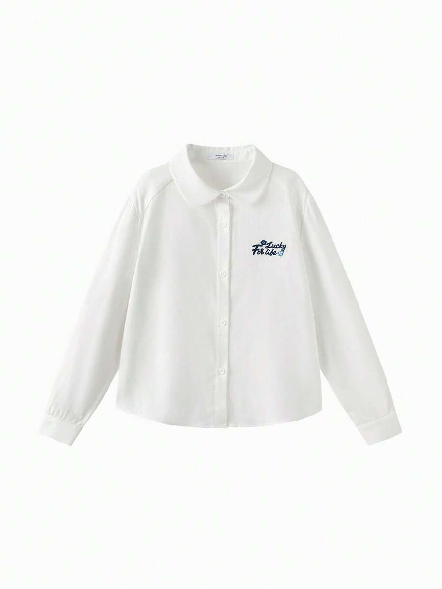 Balabala Girls Shirt 2025 New Fall Flannel Plaid Button-Up Top - Original White - View 1