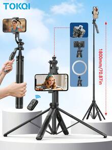 TOKQI 180cm/70.87In Aluminum Alloy Selfie Stick With Reinforced Tripod,Multifunctional Bluetooth Remote Phone Holder With Fill Lights,Extendable & Portable Phone Tripod, Compatible With IOS Android Smartphone For Summer Vacation, Travel, Outdoor Activities, Live Streaming Tripod Stand - Multicolor - View 13