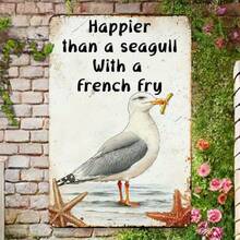 8x12 Inch Tin Sign With Vintage Charm Seagull & French Fries Metal Sign, Coastal Beach House Decor Suitable For Home, Kitchen Or Bar - Multicolor - View 1