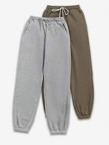 新款女士两件套保暖内衬休闲抽绳运动裤家居服女士运动裤睡衣秋冬休闲保暖内衬运动舒适裤适合居家户外运动聚会，秋季必备 - 彩色 - 查看 6