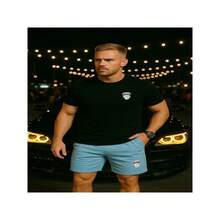 Conjunto Masculino Oposto Modas Camiseta Preta + Shorts Casual Estiloso - Azul bebê - Visão 1