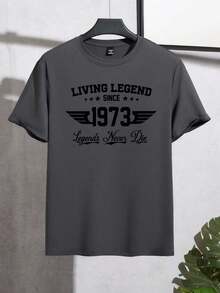 populares de la nueva temporada 2026 Manfinity Homme Men's Letter Print Round Neck Short Sleeve Casual Slim Fit T-Shirt - Gris 3 - Ver 2