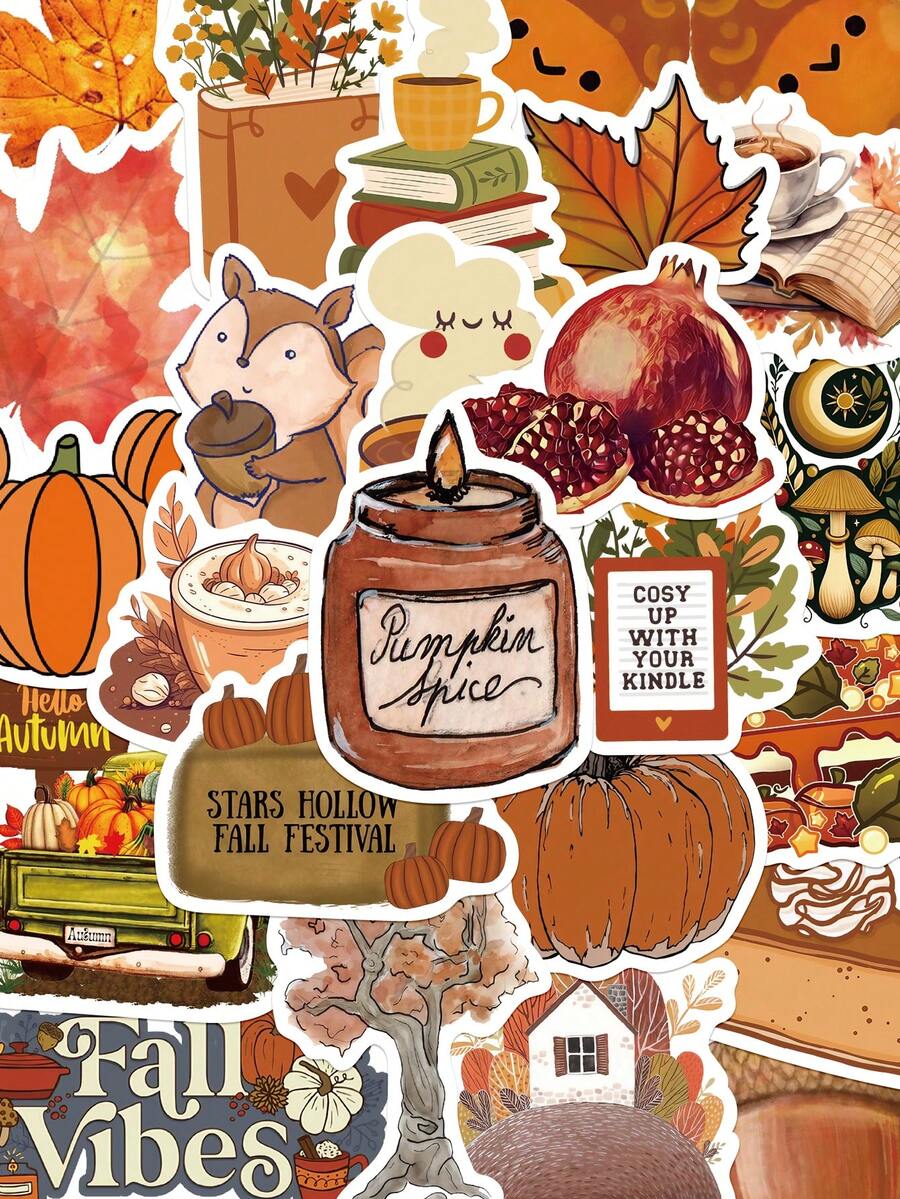 50 张秋季主题贴纸，可用于装饰计划簿、笔记本、手机壳、滑板、吉他、平板电脑、剪贴簿、信封 - 彩色 - 查看 1