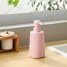 Small Soap Dispenser For Bathroom And Kitchen, Modern Farmhouse Striped Style Plastic Hand Soap Dish Soap Dispenser With Pump Matte Pink - 淡粉 - 查看 5