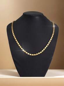 1pc Minimalist 24K Gold Plated Oval Handmade Necklace For Women, Multiple Lengths, Suitable For Wedding, Party, Everyday Wear, Unisex