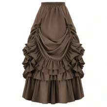 Cos Women's Vintage Spring Solid Color Waist Cinched Midi Skirt Activity Dance Skirt Cosplay Costume - 復古短裙綠色 - 查看 5