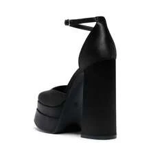 Women High Chunky Platform Closed Toe Block Heels Square Toe Ankle Strap Dress Wedding Party Prom Pumps Shoes Halloween Christmas Fall - Black-satin - View 5