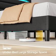 GREENSTELL Modern Platform Bed Frame, Twin/Full/King/Queen Size Bed Frame * Upholstered Headboards, With LED Lights & USB Charging Station, Easy Assembly, Bedroom Decor - 黑色 - 查看 5