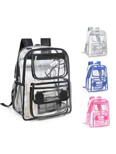 1 pièce Sac à dos transparent en PVC portable, sac de voyage imperméable pour sports, plage. Sac de rangement de grande capacité multi-compartiments pour concerts, stades, sports de plein air, concerts, événements. Sacs à bandoulière transparents et imperméables pour femmes, parfaits pour l'été, les vacances et la plage. Sac transparent imperméable et anti-sable, sac de rangement transparent pour la plage, les pique-niques et les collations, pour femmes et hommes
