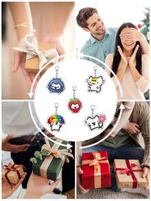 1pc/5pcs Acrylic Cute Cartoon Line Cat Keychain Clown Cat Pink Girl Cat Heart Balloon Kitten Animal Theme Keychain Pendant Car Keychain, Wallets,Car Keys, Bags, Friends', Anniversary S Christmas Gift Ideas Bag Accessories Lanyards With Id Holder Car Accessories Bag Charms