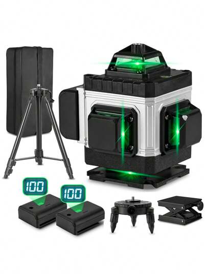 Yofidra 16-lijns 4D-laserwaterpassen, 360 graden horizontale verticale groene lijnlaser, zelfnivellerende meetnivelleringstool met 1,2 m statief