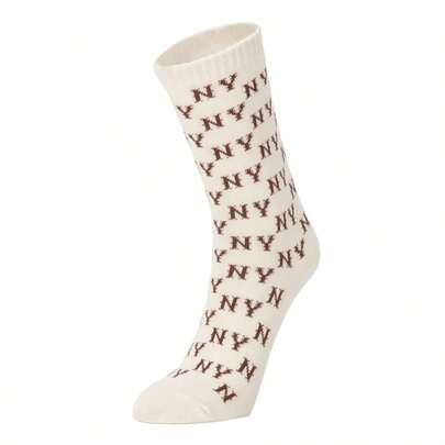 MLB 1 Pair Unisex MONOGRAM Series Elastic Sports Comfortable Casual Cream-Colored Socks 3ASOMM13N-50CRD