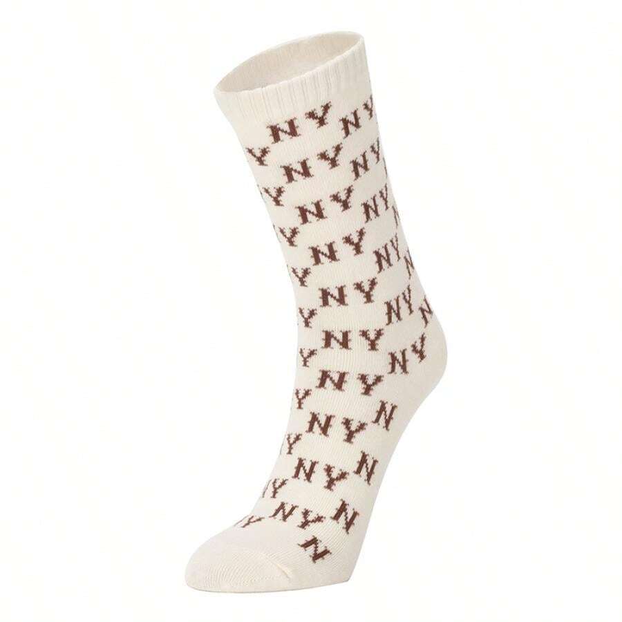 MLB 1 Paar unisex MONOGRAM Serie elastische, bequeme Lässig Creme-farbene Socken 3ASOMM13N-50CRD