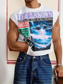 男士街头风格宽松方形背心，适合夏季，街头风版 - 白色 - 查看 1