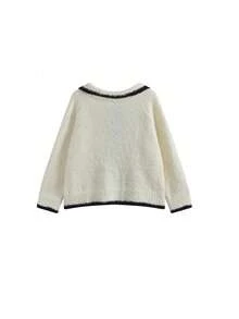 韩版秋冬新款复古毛绒领针织套头开衫短款外套 - 白色 - 查看 3