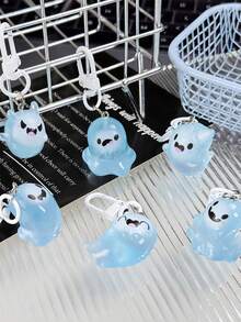 6pcs ABS Material Cute Halloween Jelly Ghost Keychains - 3D Cartoon Luminous Elf Pendant - Couples & Friends Backpack Accessories - Halloween Small Gifts