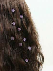 10pcs Rhinestone Flower Hair Clips, Braided Hair Clips, Women Hair Accessories, Vacation Outfits Woman, Party - 紫色 - 查看 1