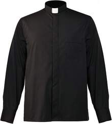 Church Clergy Men's Tab Collar Clergy Shirt Long/Short Sleeveshalloween - 黑色 - 查看 1