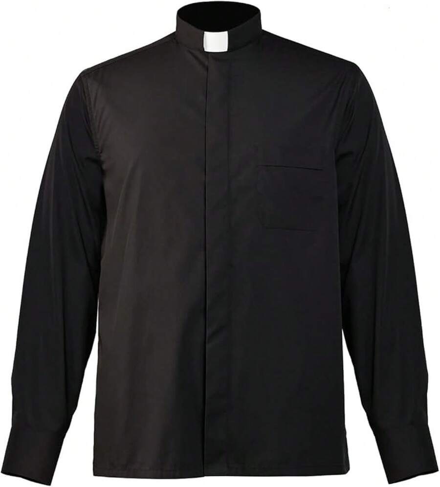 Church Clergy Men's Tab Collar Clergy Shirt Long/Short Sleeveshalloween - 黑色 - 查看 1